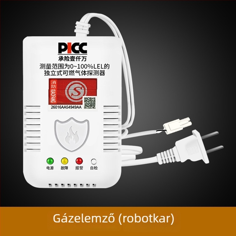 Háztartási gázriasztó – konyha, Model G55, falra szerelhető, AC220V tápegység, vezetékes kommunikáció, hang- és fényriasztás
