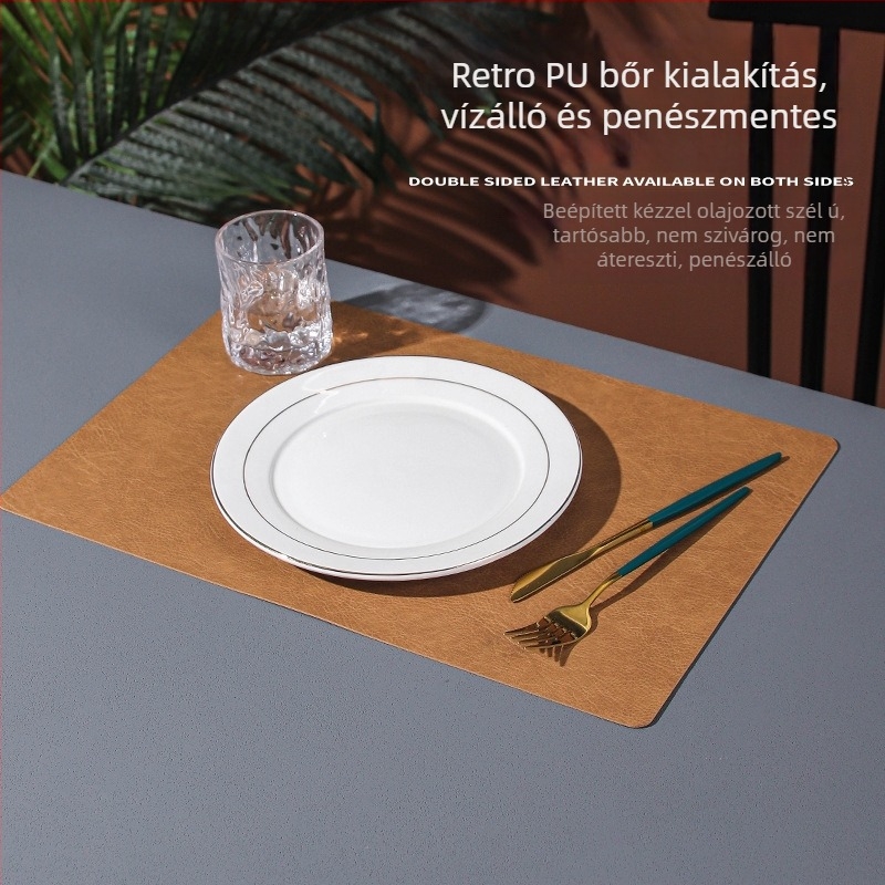 Négyzet alakú bőralátét északi stílusban, retro könnyű luxussal, vízálló és nedvességálló, kétszintes szigetelés, otthoni használatra