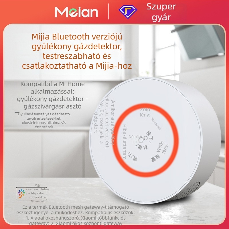 Meian GA01 Bluetooth gázriasztó, 360° észlelés, 30 m² lefedettség, falra szerelhető, 2.4 GHz vezeték nélküli, 90-240 V