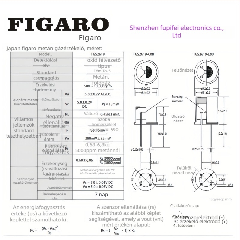 Figaro TGS2619-C00 E00 gázérzékelő metán és földgáz számára – otthoni gázszivárgás észlelése