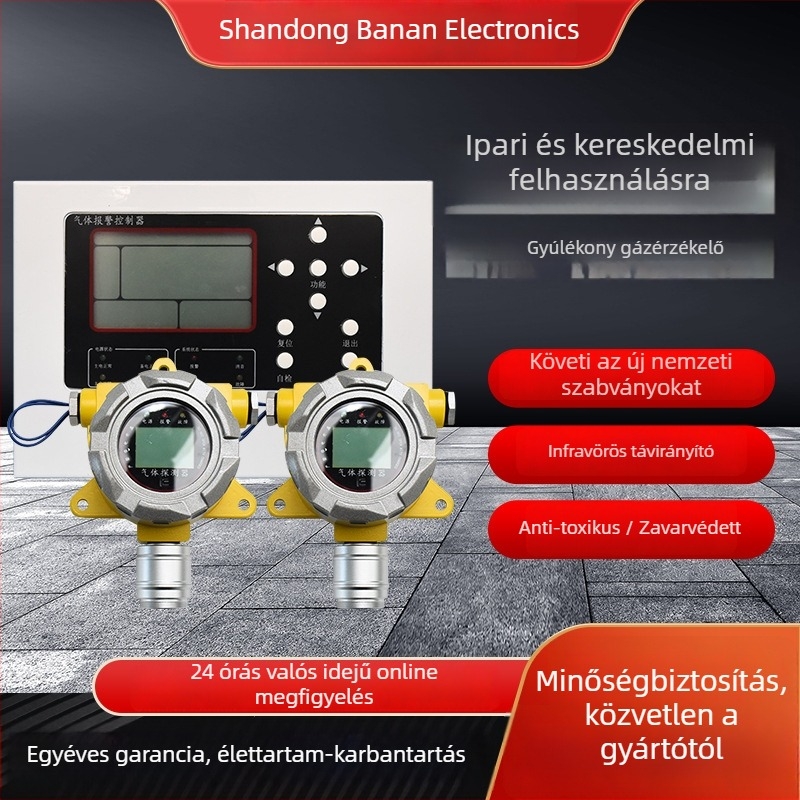 Rögzített gyúlékony gáz detektor – mérési tartomány 10–95% RH, pontosság ±3% FS, feszültség 12–36 VDC