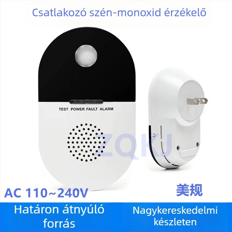 Közvetlenül dugaszolható gázriasztó detektor, 360° érzékelés, 100–240 V, vezeték nélküli kommunikáció, modell 502, hang- és fényriasztás