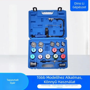 Autóhűtő rendszer tesztelő készlet kézi vákuumpumpával, nyomásmérővel a víztartályhoz és szivárgásdetectorral – modell DNL-19