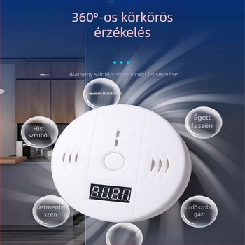 3-in-1 CO, tűz és gáz detektor LCD kijelzővel – DY-830; energiaellátás: 3×9V akkumulátor vagy DC12V; 360° észlelés max. 5 m-ig; vezeték nélküli; hang- és fényjelzés