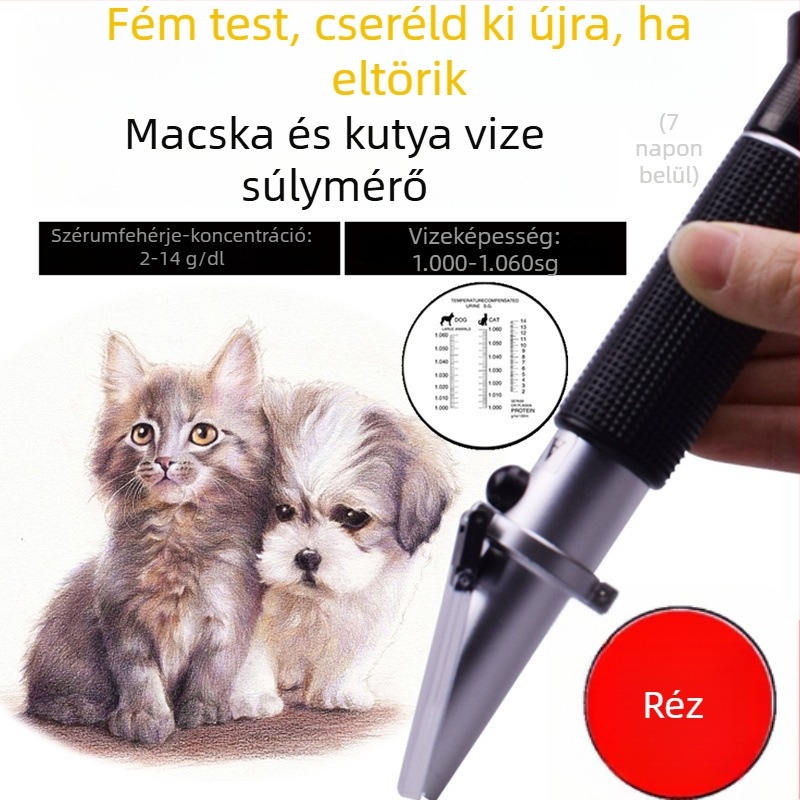 Háziállat vizelet refraktométer, modell RHC300ATC, prism refraktometer macskák és kutyák számára, mérési tartomány 0-12 g/dL, tömeg 0,15 kg