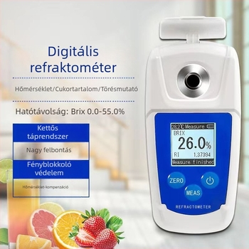 Kézi refraktométer 0-55, digitális LCD kijelző, cukortartalom mérő gyümölcsök és élelmiszerekhez, magas precizitás