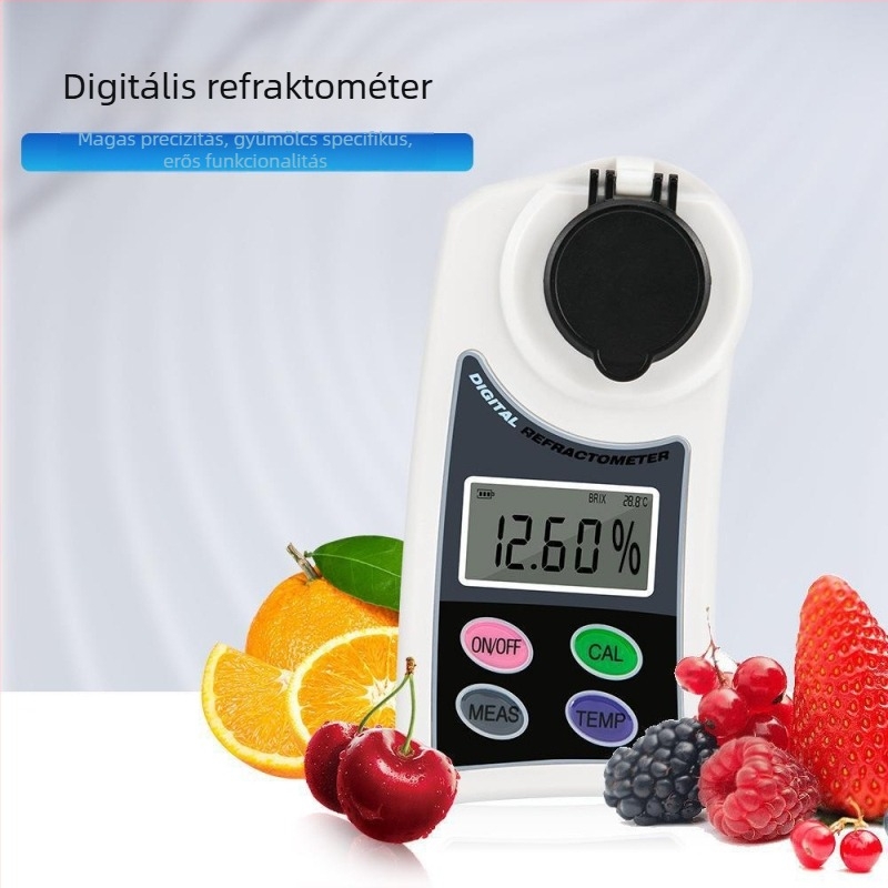 Digitális gyümölcscukor refraktométer, modell C95, LCD kijelző, felbontás 0,01, működési hőmérséklet 10–40°C