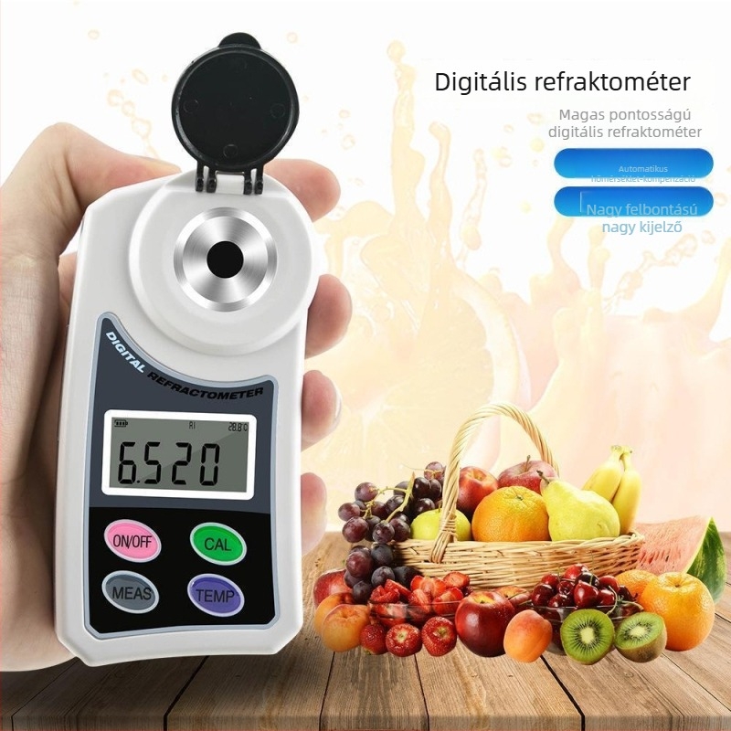 Digitális gyümölcscukor refraktométer, modell C95, LCD kijelző, felbontás 0,01, működési hőmérséklet 10–40°C