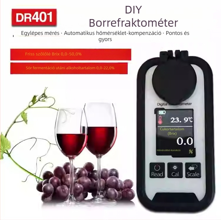 DR401 Digitális kijelzős refraktométer szőlőhöz – cukortartalom és alkoholszint szőlőlében és borban