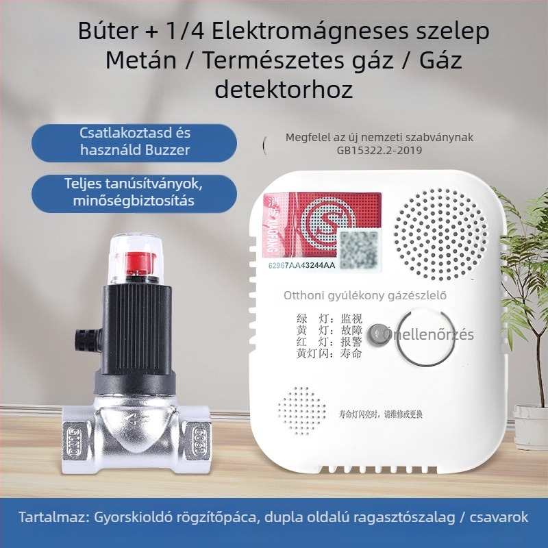 Családi gázriasztó CO/metán detektálással, fix típusú, 20 m²-es hatókör, 8%-os pontosság, 220V