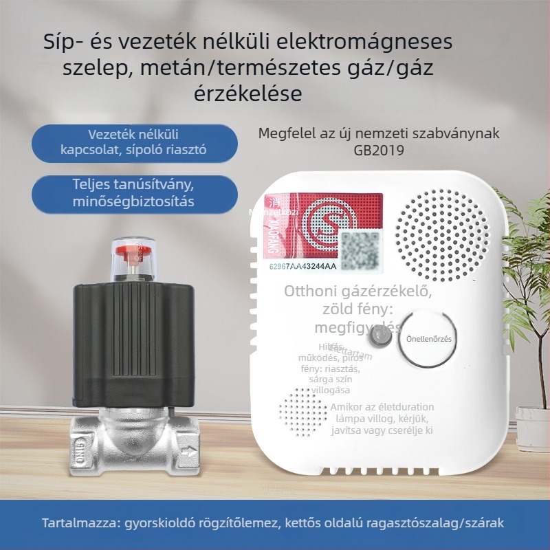 Családi gázriasztó CO/metán detektálással, fix típusú, 20 m²-es hatókör, 8%-os pontosság, 220V