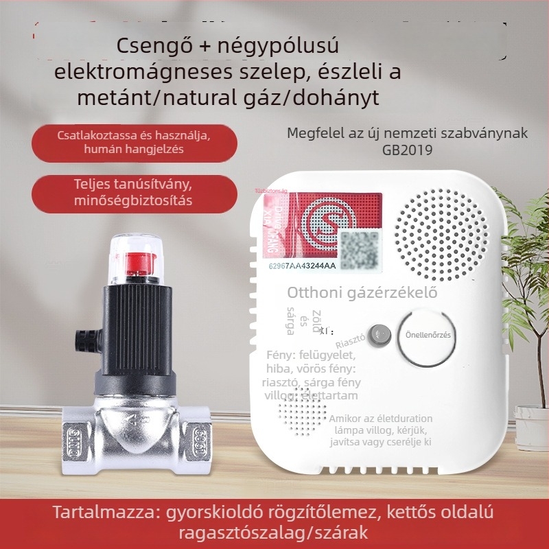 Családi gázriasztó CO/metán detektálással, fix típusú, 20 m²-es hatókör, 8%-os pontosság, 220V