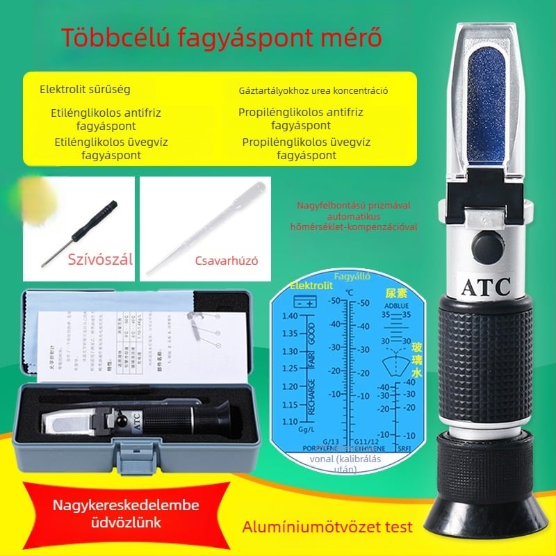 Kézben tartható refraktométer antifrízhez és fagyáspont méréséhez, fagyáspont mérő, elektrolit hidrométer (-50 °C–0 °C)