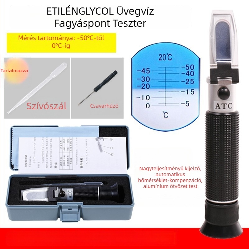 Kézben tartható refraktométer antifrízhez és fagyáspont méréséhez, fagyáspont mérő, elektrolit hidrométer (-50 °C–0 °C)