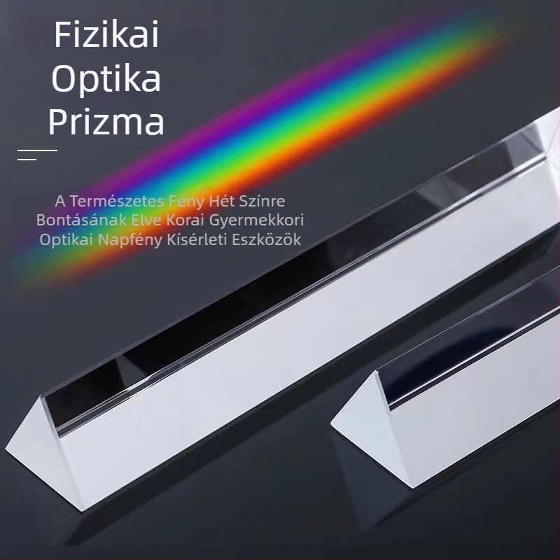 K9 optikai háromszög-prizma csíkkal fizikai kísérlethez – hét színű fény, üvegből készült refraktor, fényáteresztés