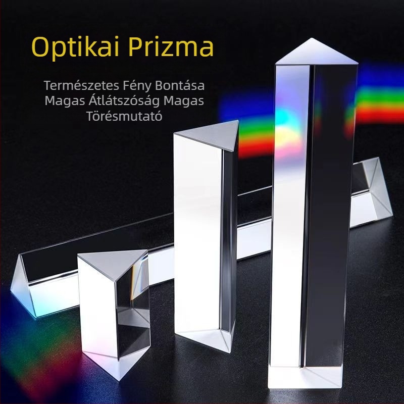 K9 optikai háromszög-prizma csíkkal fizikai kísérlethez – hét színű fény, üvegből készült refraktor, fényáteresztés