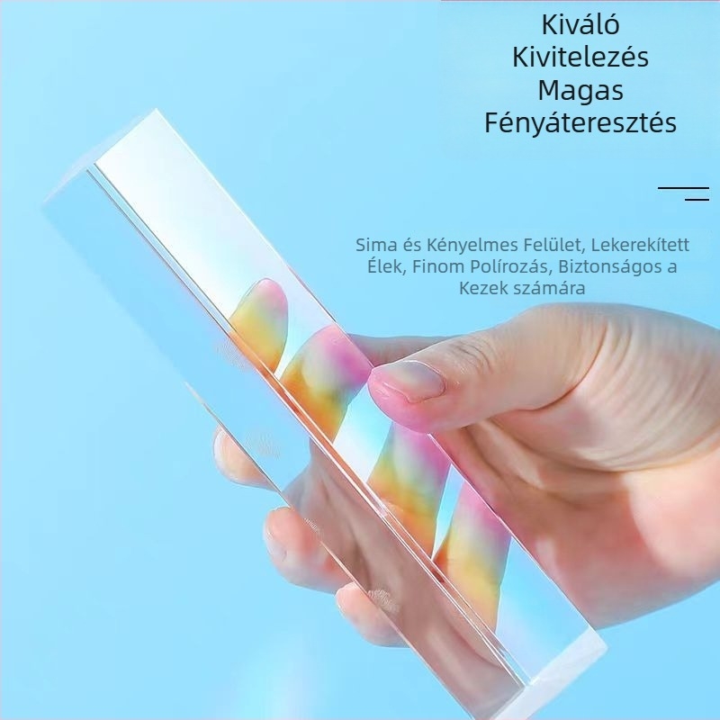 K9 optikai háromszög-prizma csíkkal fizikai kísérlethez – hét színű fény, üvegből készült refraktor, fényáteresztés