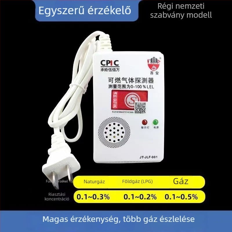 Gázriasztó detektor GB2019, 220V, akusztikus–optikai riasztás, falra szerelve