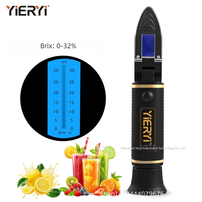 Kézi refraktométer 0-32% Brix cukortartalomhoz, gyümölcsléhez, YIERYI, modell YG-32