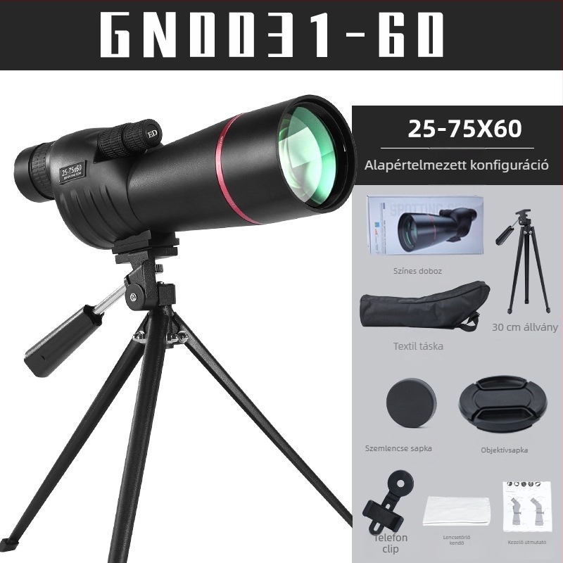 Madártávcső, 25–75x60, állványos kivitel, éjszakai látás, fénykép/videó élő közvetítés