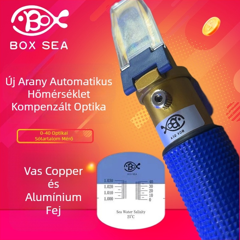 BOXSEA 25°C hőmérséklet-kompenzált sómérő tengervízhez, akvakultúrához, nagy kijelző, modell 0101h, sótartomány 0.1-1.3
