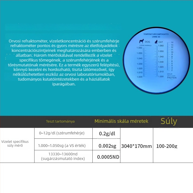 Állatorvosi refraktométer macskák és kutyák számára – vizelet specifikus gravitációja és szérumfehérje-koncentráció mérése