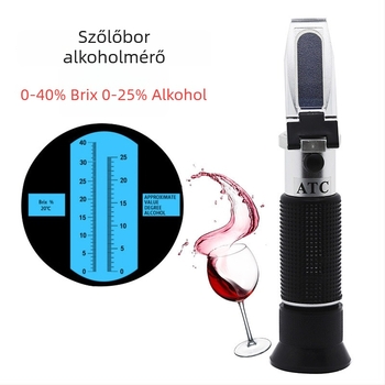 Kézben tartható refraktométer borhoz, cukor- és alkoholtartalom mérő, modell LZ019, Le Pat, 0-40% cukor / 0-25% alkoholtartalom