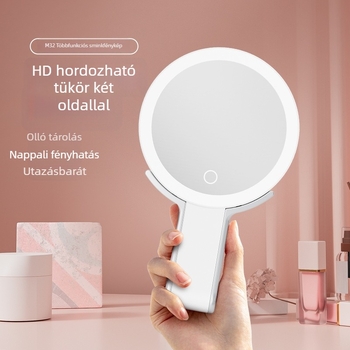 Asztali dupla oldalú sminktükör, összecsukható, hordozható kivitel, ABS keret, alumínium tükrű felület