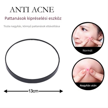 Sminktükör 5x/10x nagyítású, szívó korongos, kézben tartható, pattanások és pórusok számára, ABS keret