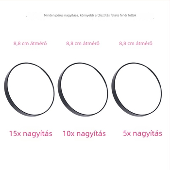 Sminktükör 5x/10x nagyítású, szívó korongos, kézben tartható, pattanások és pórusok számára, ABS keret