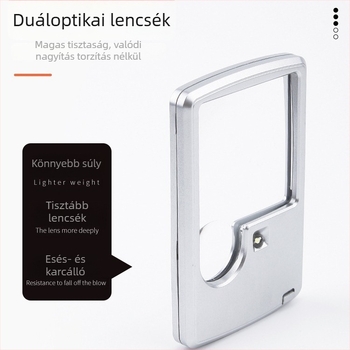 Kártya méretű hordozható nagyító LED-világítással, ultra vékony, 3-6x nagyítás, testre szabható