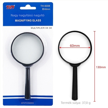 Kézben tartott üveglencsés nagyító, nagy felbontású olvasáshoz idős korosztálynak, diákoknak és gyerekeknek; átmérők 65/75 mm és 90/100 mm