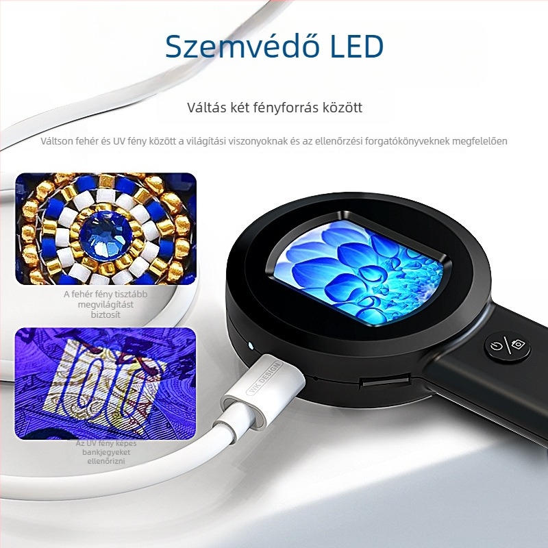 Hordozható HD elektromos nagyító és digitális mikroszkóp LED-del azonosításra és értékelésre