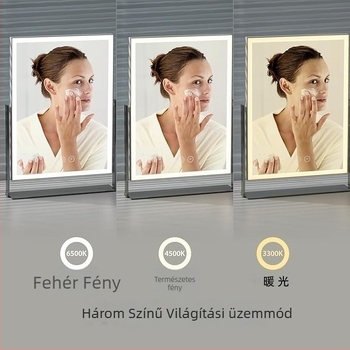 Hollywood-stílusú LED sminktükör 5x nagyítással, állítható LED világítással, érintéses intelligens vezérléssel, 360° forgással, fémből készült keret ezüst tükörrel