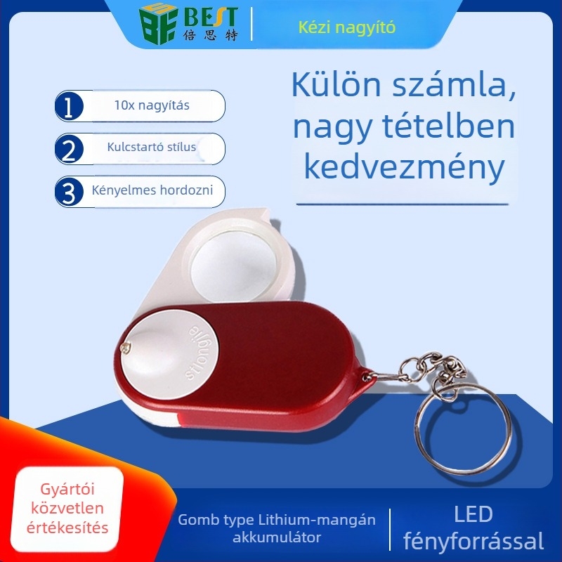 BST-J106 Hordozható nagyító LED világítással, 5x nagyítás, kulcstartó típus
