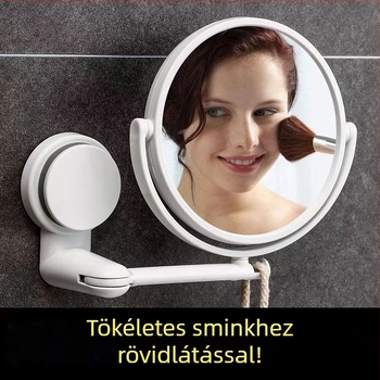 Sminktükör falra szerelhető, fúrás nélküli, összecsukható, ABS keret, ezüst tükör