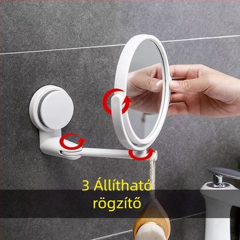 Sminktükör falra szerelhető, fúrás nélküli, összecsukható, ABS keret, ezüst tükör
