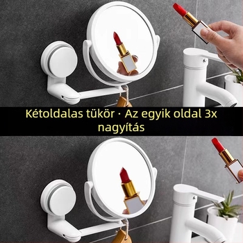 Sminktükör falra szerelhető, fúrás nélküli, összecsukható, ABS keret, ezüst tükör