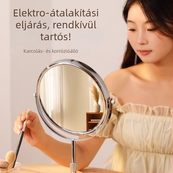 Asztali kétoldalú sminktükör, teleszkópos magasságállítás, fém keret, üveg lencse
