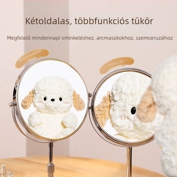 Asztali kétoldalú sminktükör, teleszkópos magasságállítás, fém keret, üveg lencse