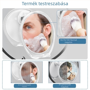 Kör alakú páraellenes sminktükör szívócsészével és borotva-tároló kampóval, fürdőszobai falra szerelhető, fúrás nélkül