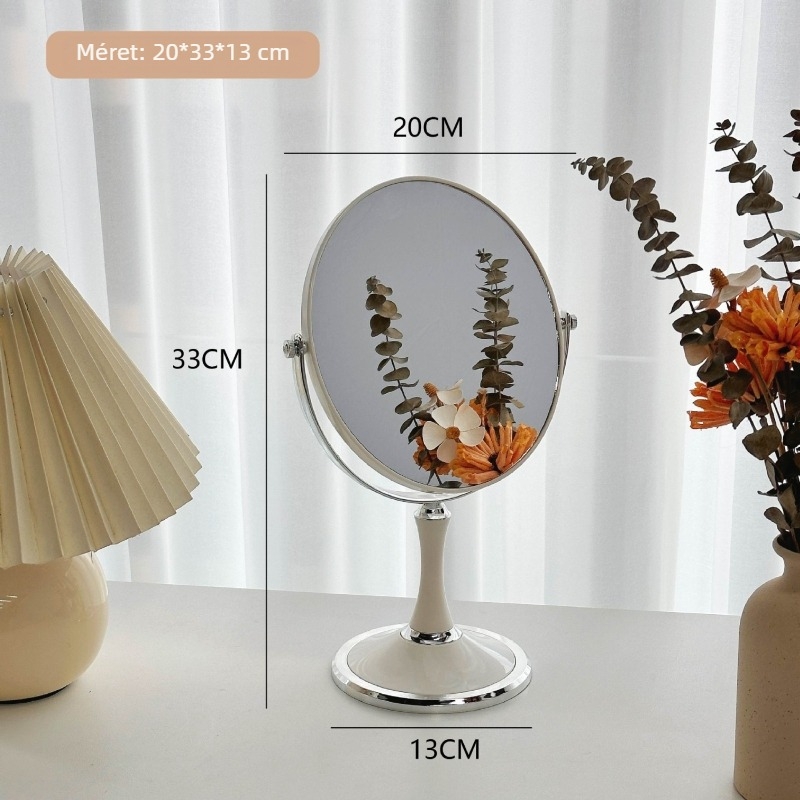 Európai stílusú asztali dupla oldalú kozmetikai tükör 360°-os forgatással és 3× nagyítással
