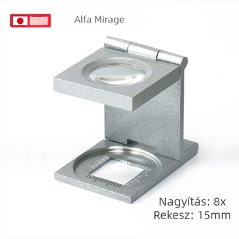Alfa Mirage Összecsukható vonalzó nagyító, 8× nagyítás, Ø15 mm, ékszerek és antik tárgyak azonosítására, rozsdamentes acél, Modell 106-008