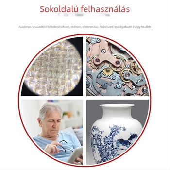 Alfa Mirage Összecsukható vonalzó nagyító, 8× nagyítás, Ø15 mm, ékszerek és antik tárgyak azonosítására, rozsdamentes acél, Modell 106-008