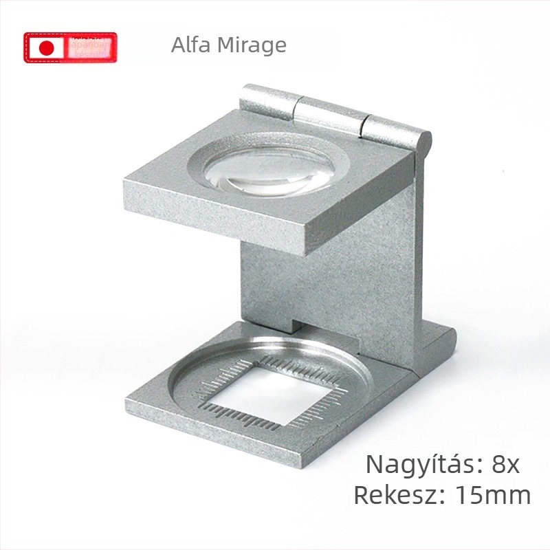 Alfa Mirage Összecsukható vonalzó nagyító, 8× nagyítás, Ø15 mm, ékszerek és antik tárgyak azonosítására, rozsdamentes acél, Modell 106-008