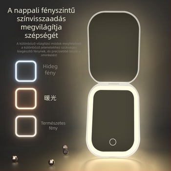 LED világítású sminktükör, 2x nagyítás, ultra vékony, összecsukható, hordozható