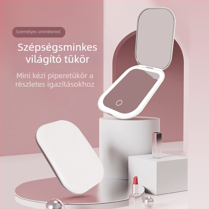 LED világítású sminktükör, 2x nagyítás, ultra vékony, összecsukható, hordozható