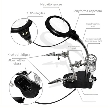 Asztali elektromos forrasztó állomás nagyítóval és rögzítő idommal mobiltelefon javítására, PCB- és alaplap
