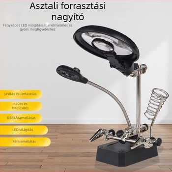 LED asztali nagyító lámpa PCB-javításhoz, 360°-os forgatható fej és forrasztási segéd