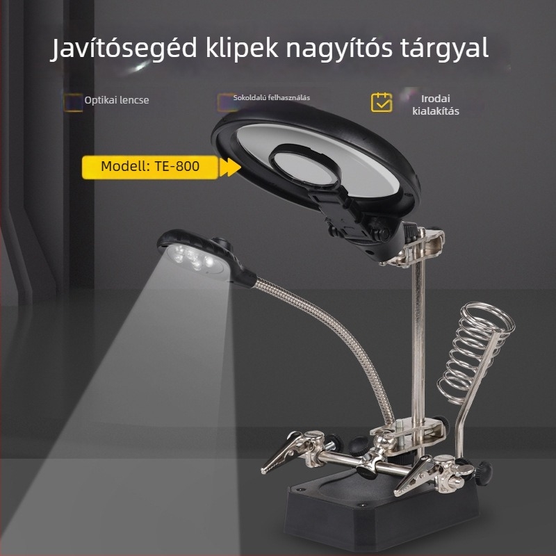 LED asztali nagyító lámpa PCB-javításhoz, 360°-os forgatható fej és forrasztási segéd